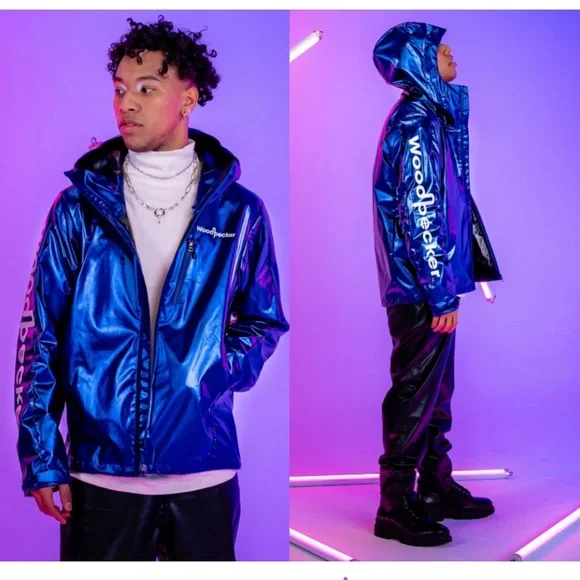 Woodpecker Men’s Wind Shell Flash Blue Jacket Hooded Zip Up Brand New NWT - Picture 2 of 13